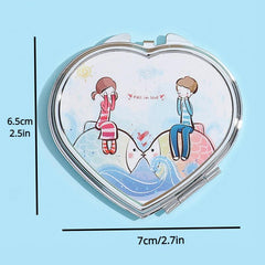 Heart Shape Compact Mirror Couple Style Double Side HD Cosmetic Touch up Mirror