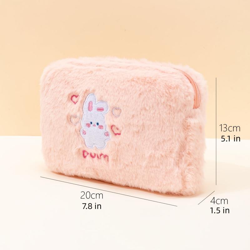 Animal Embroidered Fluffy Makeup Bag Plush Storage Pouch