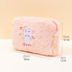 Animal Embroidered Fluffy Makeup Bag Plush Storage Pouch