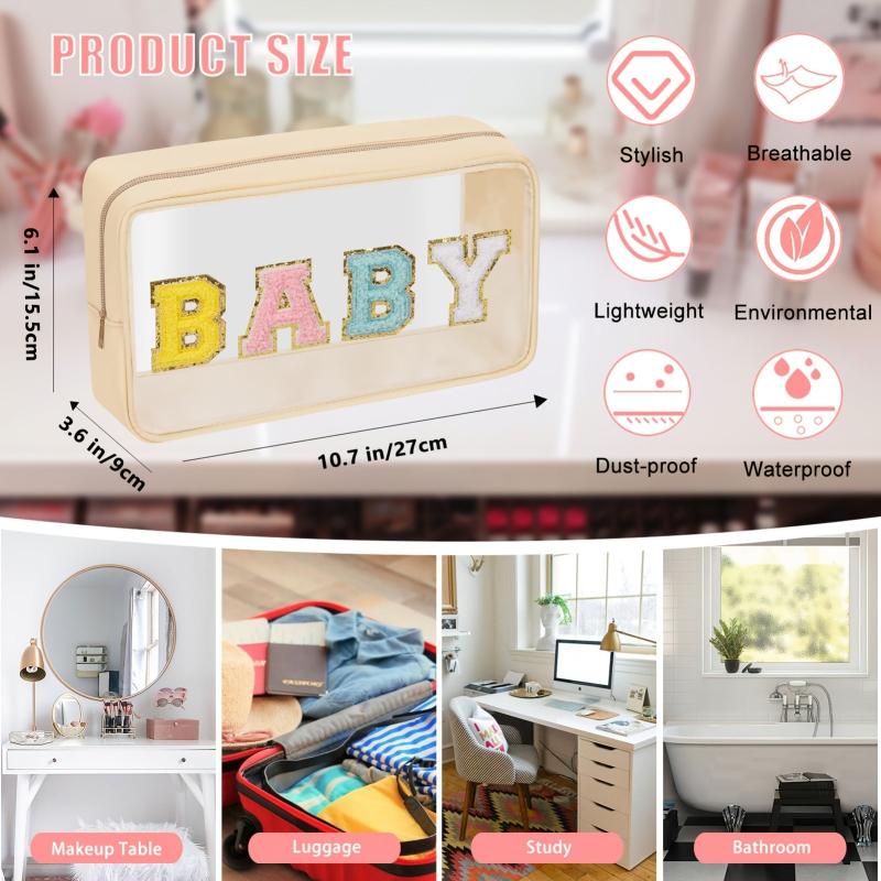 Chenille Letter Clear Makeup Bags Pouch Preppy Patch Makeup Bag