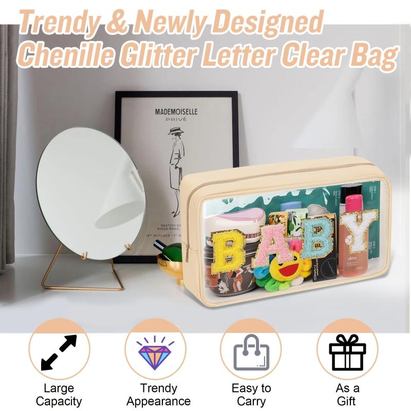 Chenille Letter Clear Makeup Bags Pouch Preppy Patch Makeup Bag