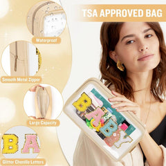 Chenille Letter Clear Makeup Bags Pouch Preppy Patch Makeup Bag