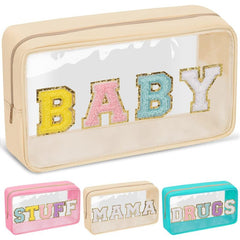 Chenille Letter Clear Makeup Bags Pouch Preppy Patch Makeup Bag