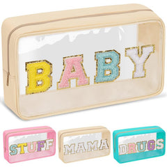 Chenille Letter Clear Makeup Bags Pouch Preppy Patch Makeup Bag