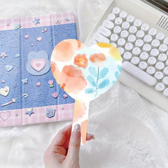 Orange Floral Pattern Hand Mirror Cosmetic Touch up Mirror With Handle