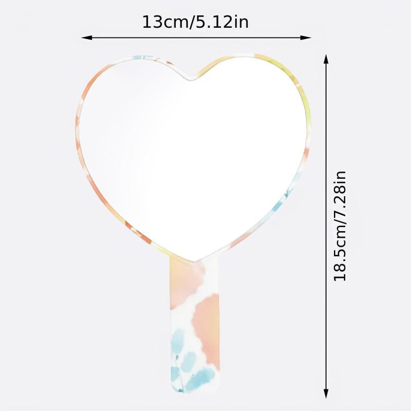 Orange Floral Pattern Hand Mirror Cosmetic Touch up Mirror With Handle