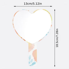 Orange Floral Pattern Hand Mirror Cosmetic Touch up Mirror With Handle