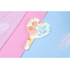 Orange Floral Pattern Hand Mirror Cosmetic Touch up Mirror With Handle