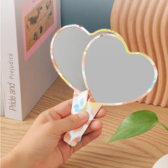 Orange Floral Pattern Hand Mirror Cosmetic Touch up Mirror With Handle