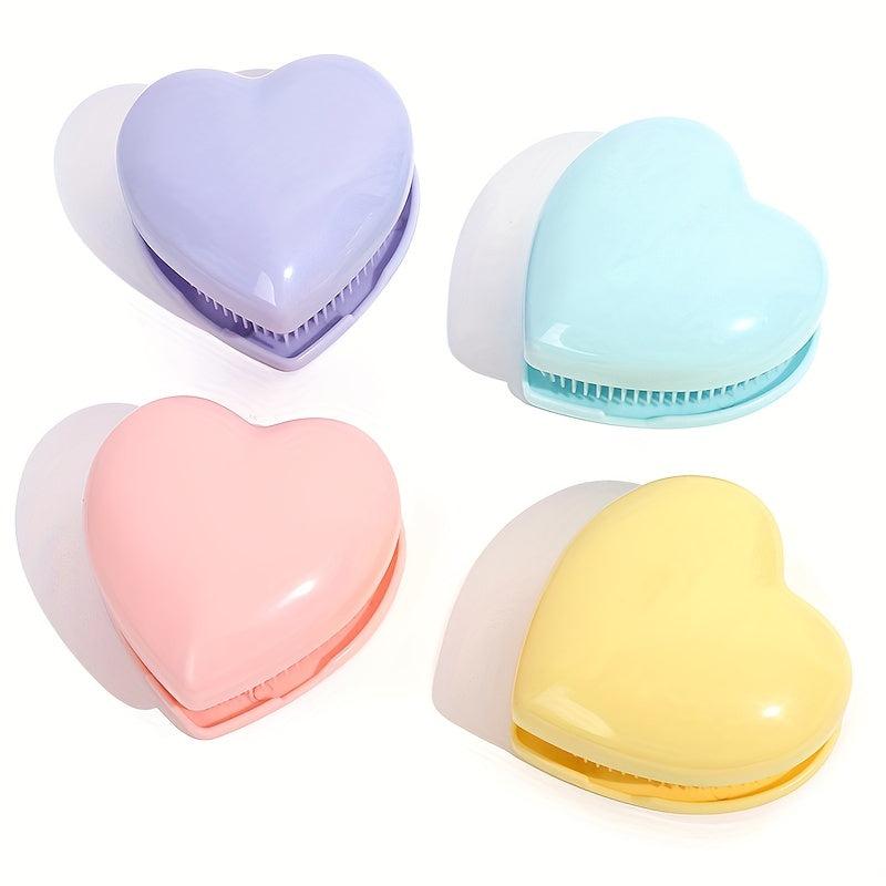 Heart Shape Folding Hair Brush Mirror Set Portable Travel Styling Accessories