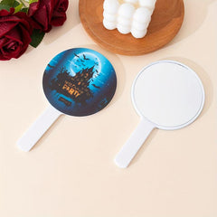Castle & Bat Pattern Hand Mirror Small Round Vanity Mirror
