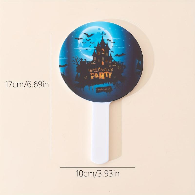 Castle & Bat Pattern Hand Mirror Small Round Vanity Mirror