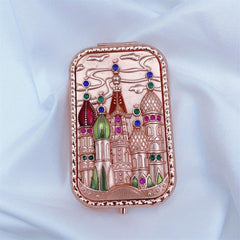 Vintage Peacock Vanity Mirror Compact Magnifying Glass Rhinestones Metal