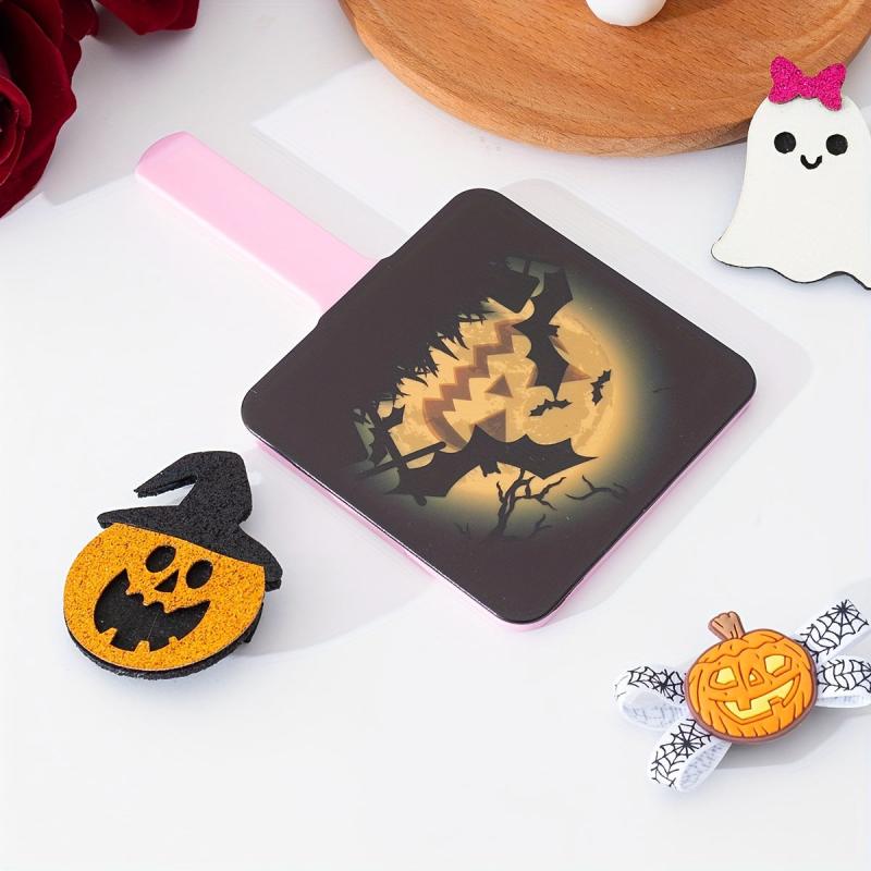 Bat & Pumpkin Pattern Hand Mirror - Halloween Gift