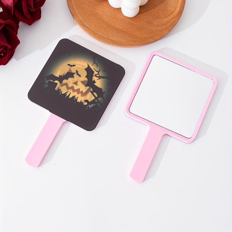 Bat & Pumpkin Pattern Hand Mirror - Halloween Gift