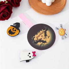 Pumpkin & Bat Print Hand Mirror Portable Makeup Vanity Mirror