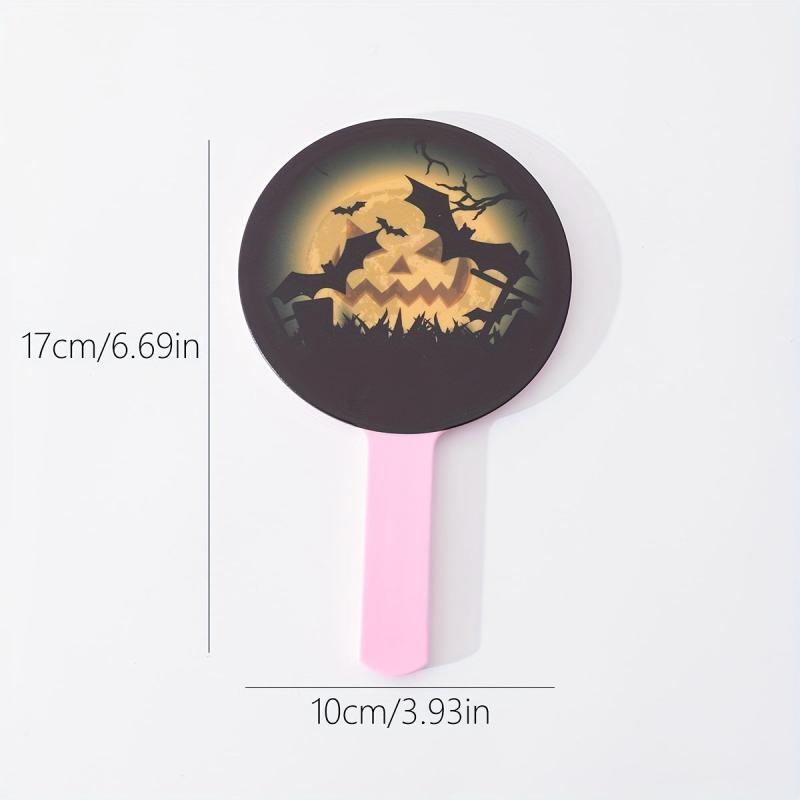 Pumpkin & Bat Print Hand Mirror Portable Makeup Vanity Mirror