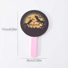 Pumpkin & Bat Print Hand Mirror Portable Makeup Vanity Mirror