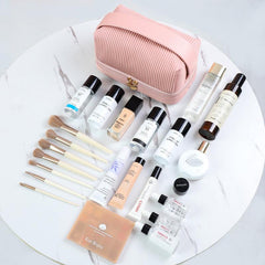 Large Capacity Travel Makeup Bag with Handle and Brush Compartment