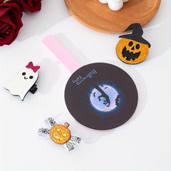 Moon Bat & Cobweb Pattern Hand Mirror Cartoon Style Halloween Gift