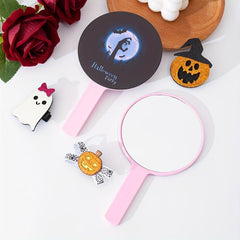 Moon Bat & Cobweb Pattern Hand Mirror Cartoon Style Halloween Gift