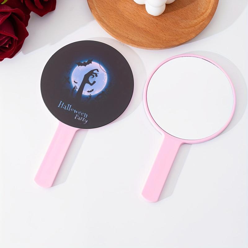 Moon Bat & Cobweb Pattern Hand Mirror Cartoon Style Halloween Gift