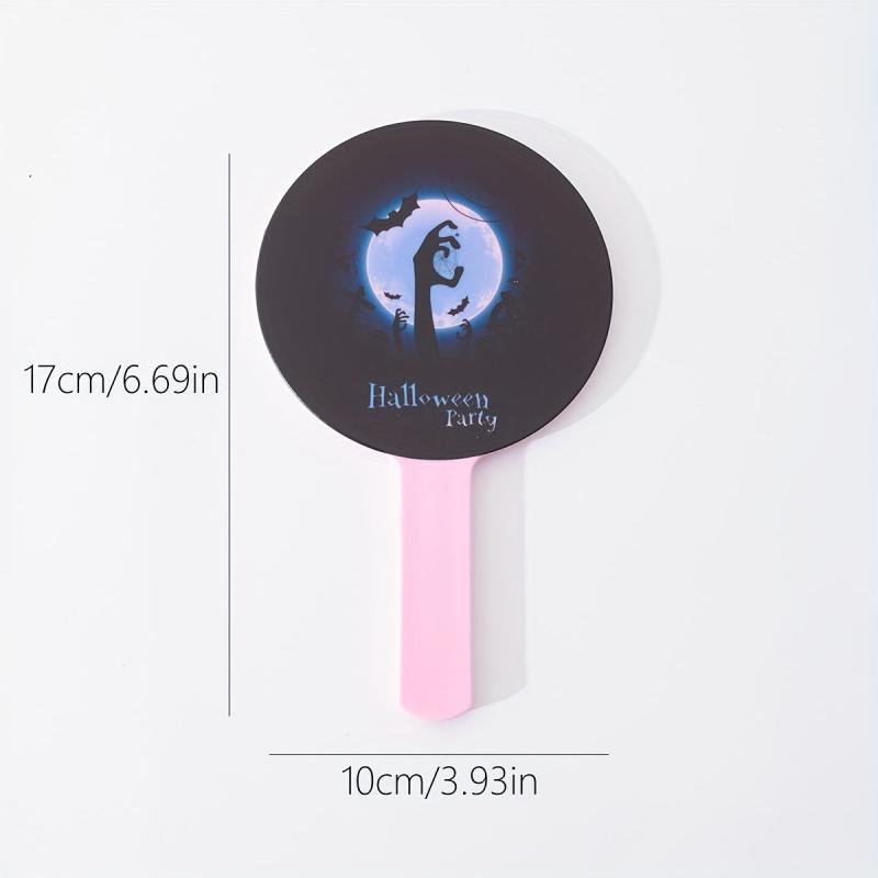 Moon Bat & Cobweb Pattern Hand Mirror Cartoon Style Halloween Gift