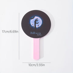 Moon Bat & Cobweb Pattern Hand Mirror Cartoon Style Halloween Gift
