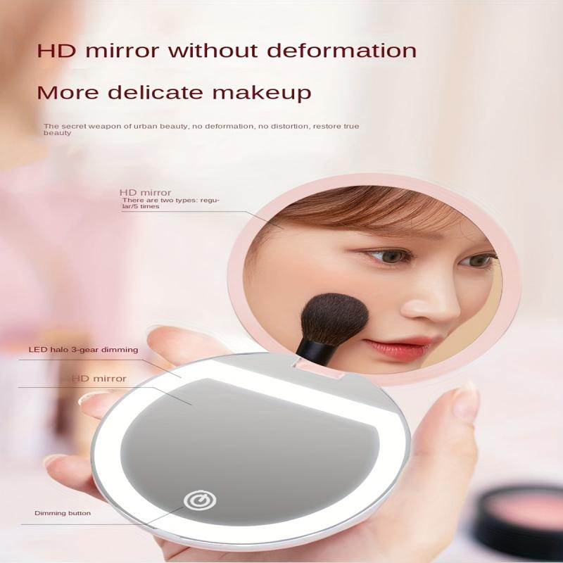 LED Lighted Travel Makeup Mirror 5x 1x Magnifying 3 Light Settings