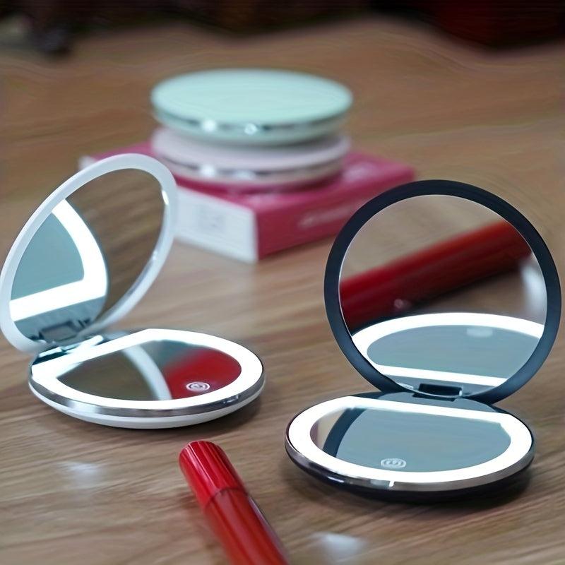 LED Lighted Travel Makeup Mirror 5x 1x Magnifying 3 Light Settings