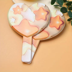 Stars Pattern Hand Mirror Cosmetic Touch up Mirror Heart Shape Makeup Mirror