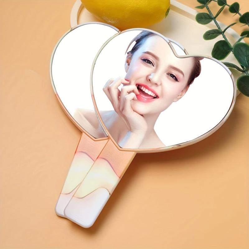 Stars Pattern Hand Mirror Cosmetic Touch up Mirror Heart Shape Makeup Mirror