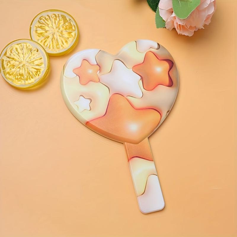 Stars Pattern Hand Mirror Cosmetic Touch up Mirror Heart Shape Makeup Mirror