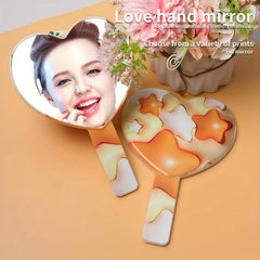 Stars Pattern Hand Mirror Cosmetic Touch up Mirror Heart Shape Makeup Mirror