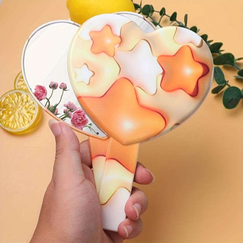 Stars Pattern Hand Mirror Cosmetic Touch up Mirror Heart Shape Makeup Mirror