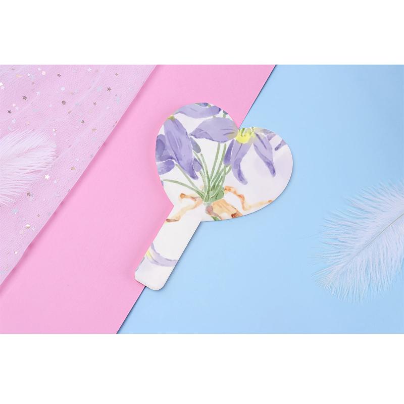 Purple Floral Pattern Hand Mirror Cosmetic Touch up Mirror With Handle Portable