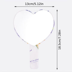 Purple Floral Pattern Hand Mirror Cosmetic Touch up Mirror With Handle Portable