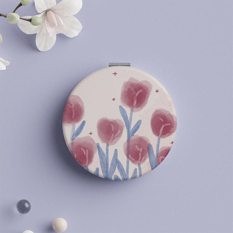 Tulip Pattern Vanity Mirror Double Sided Foldable Mini Makeup Vanity Mirror