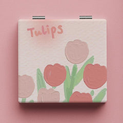 Tulip Pattern Vanity Mirror Double Sided Foldable Mini Makeup Vanity Mirror