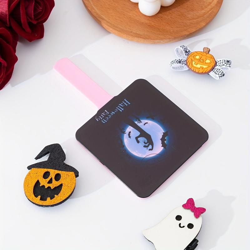 Halloween Bat & Cobweb Pattern Hand Mirror - Cartoon Style Vanity Mirror