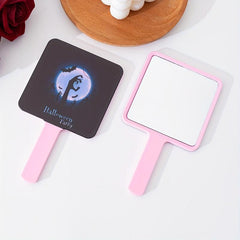 Halloween Bat & Cobweb Pattern Hand Mirror - Cartoon Style Vanity Mirror