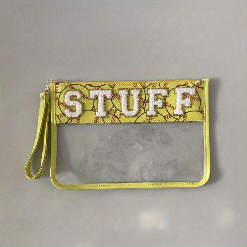 Chenille Letter Clear Travel Zipper Pouch Nylon Makeup Bag Waterproof