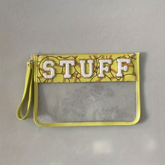 Chenille Letter Clear Travel Zipper Pouch Nylon Makeup Bag Waterproof