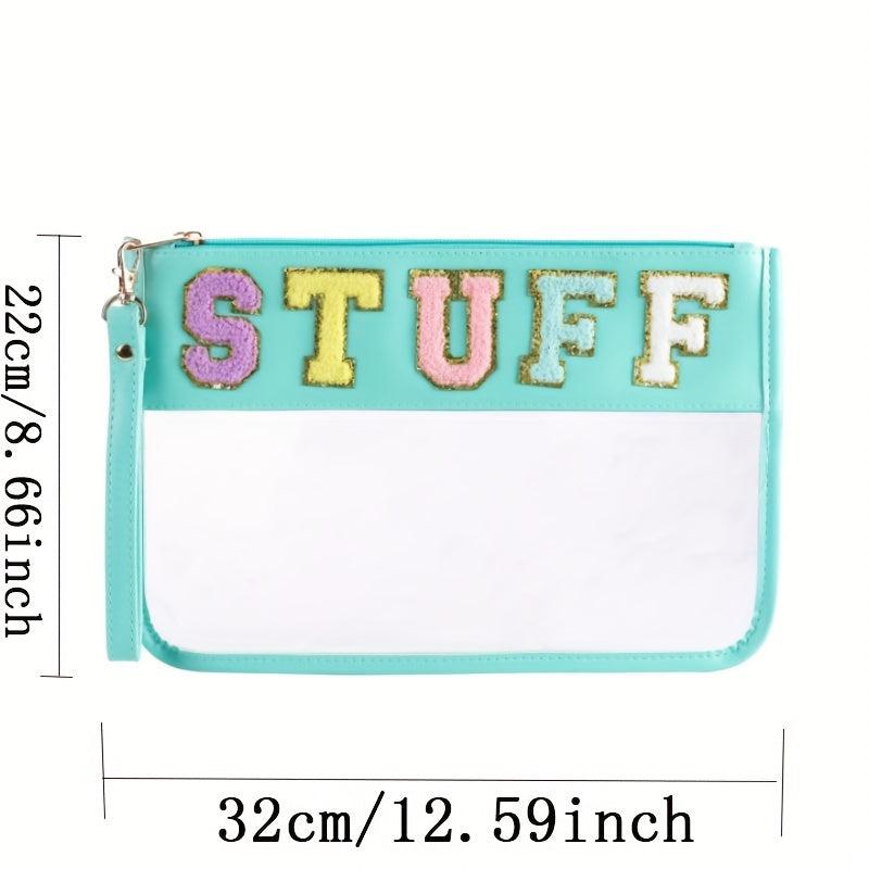 Chenille Letter Clear Travel Zipper Pouch Nylon Makeup Bag Waterproof