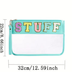 Chenille Letter Clear Travel Zipper Pouch Nylon Makeup Bag Waterproof
