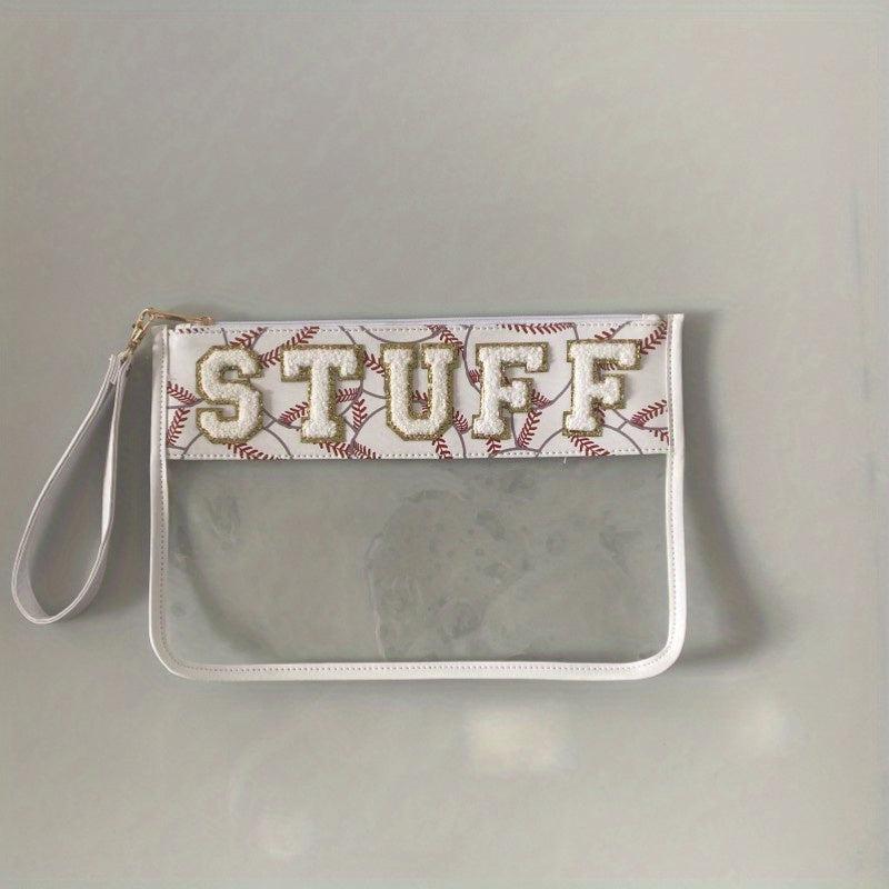 Chenille Letter Clear Travel Zipper Pouch Nylon Makeup Bag Waterproof