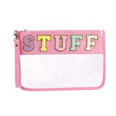 Chenille Letter Clear Travel Zipper Pouch Nylon Makeup Bag Waterproof