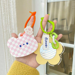 Plaid Print Frame Decor Compact Mirror Keychain