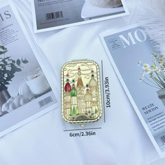 Vintage 3D Castle Makeup Mirror with Rhinestones