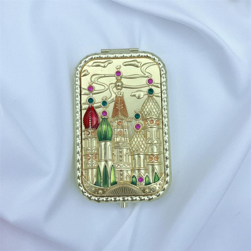 Vintage 3D Castle Makeup Mirror with Rhinestones